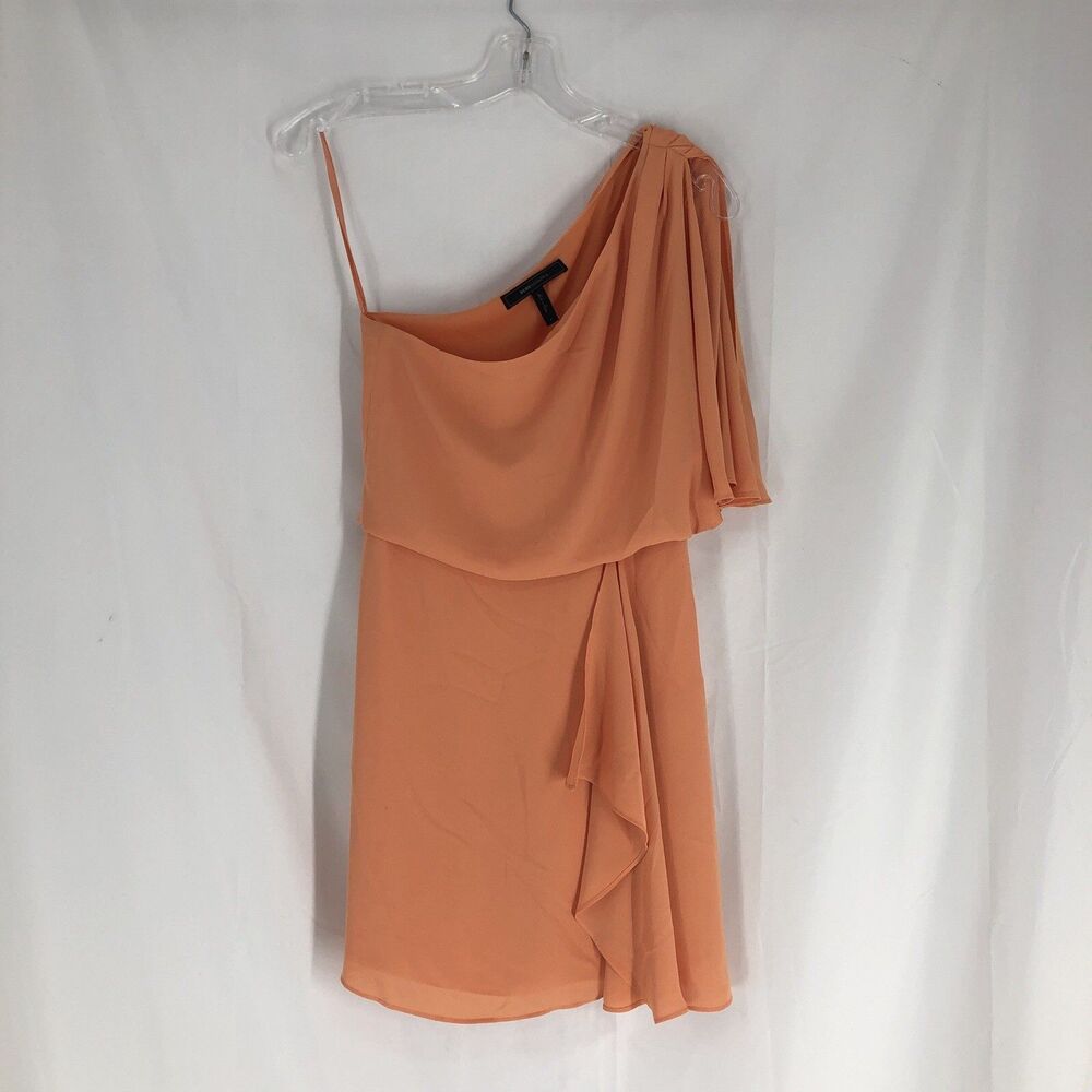 BCBG Dress Size 0 One Shoulder Mina Bright Nectar Orange Flowy Beachy Boho